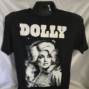 Dolly Parton Black/ White Front Print T-shirt (L) Dolly Parton Tagless